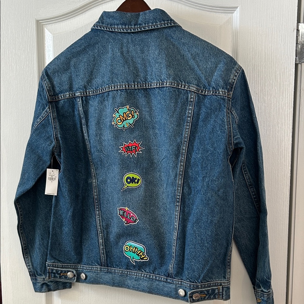 New Denim Jacket with Fun Comic book Patches S / M